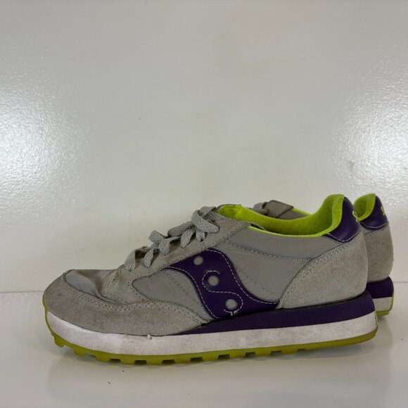Saucony Jazz Shoes Womens Size 8 Grey Purple Neon Original Leather - Picture 1 of 7